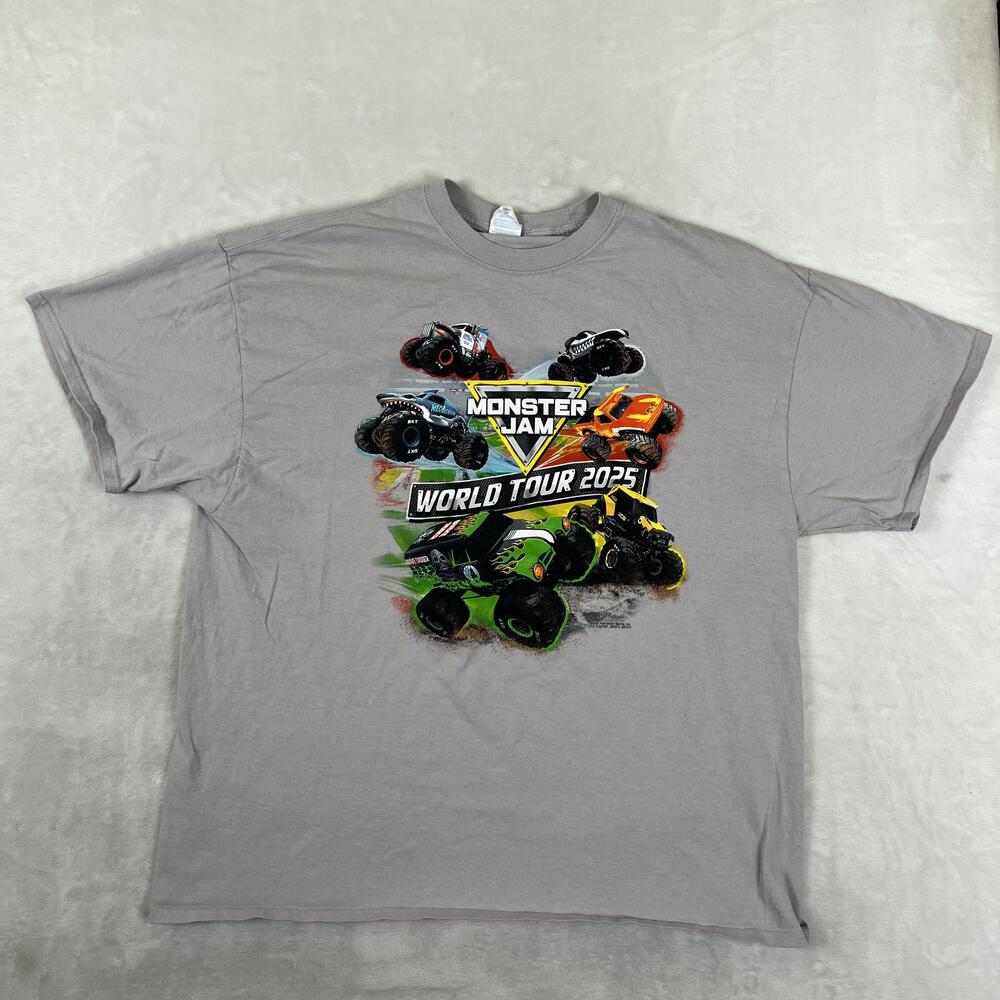 Monster Jam World Tour 2025 T-Shirt Mens 2XL Gray Monster Trucks Graphic Tee